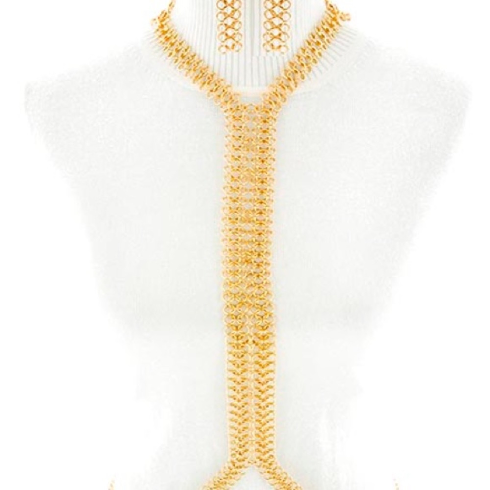 Body Chain Necklace And Earrings Two Piece Set
